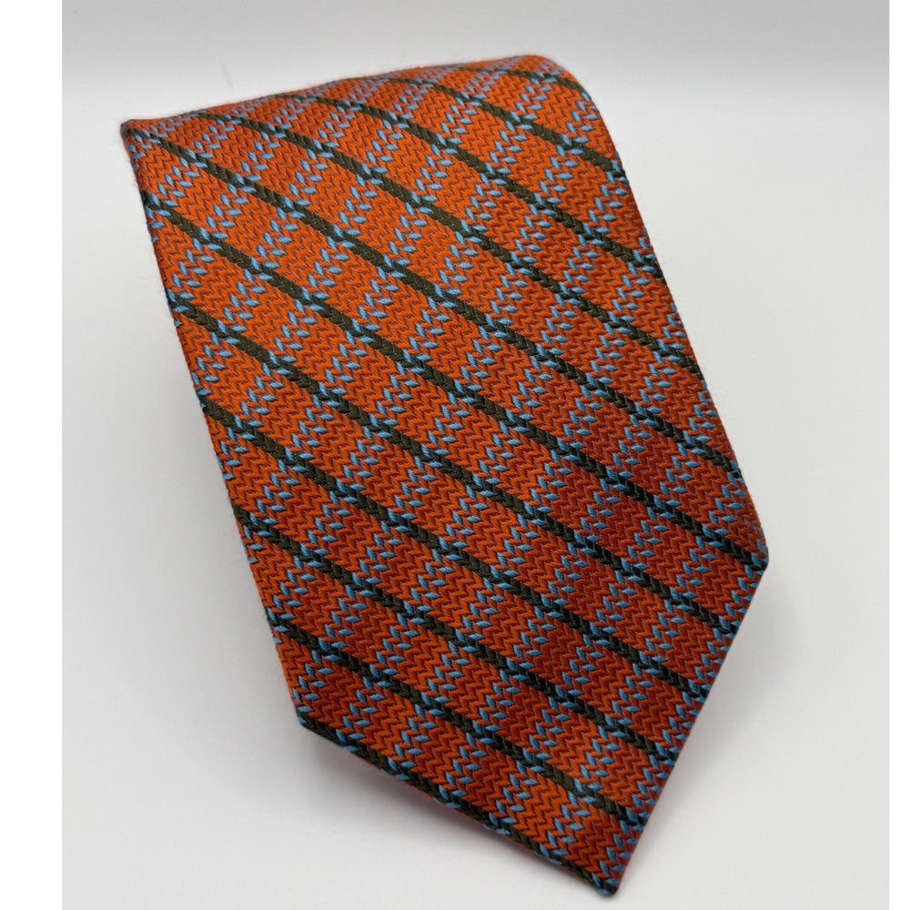 Ben Sherman Silk Tie 3.25" Orange Blue Green Stripe Mod Retro Preppy Dandy